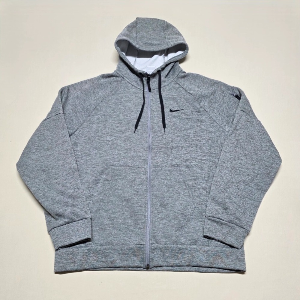 NIKE Therma Fit Men Sport Hoodie Sweatshirt Size XL Gray Full Zip Athletic Fit